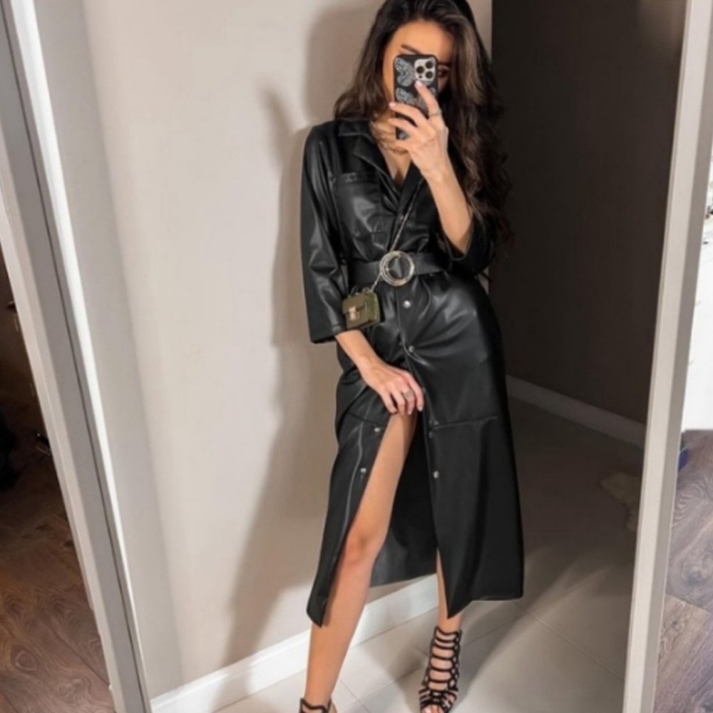 Zara Belted Faux Leather Dress